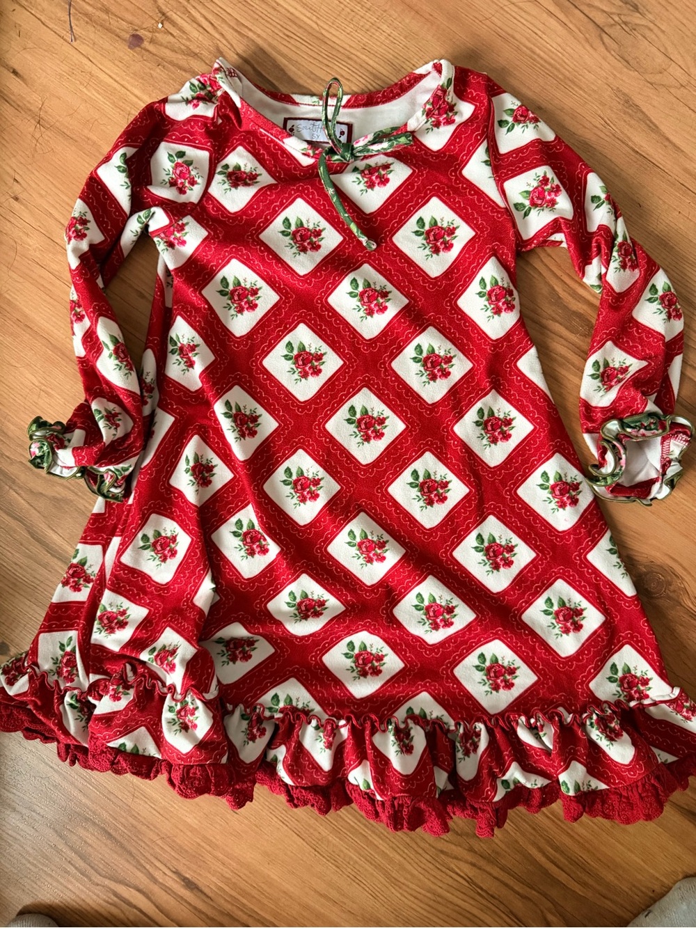 SweetHoney Red and Green Floral Tie-Front Dress